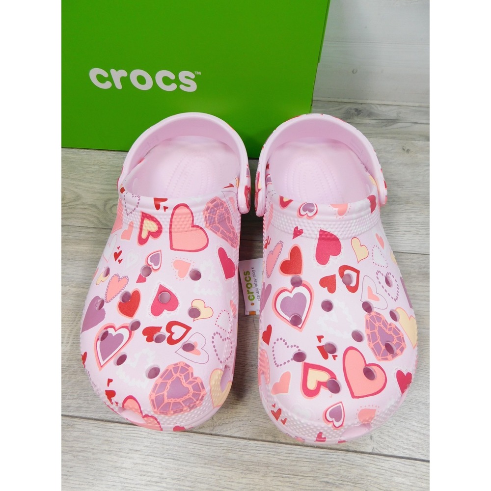 Crocs Classic Clog VDay Valentine Hearts Pink Milk Kids Size J6 Womens 8 NWT - Picture 3 of 9